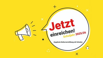 Megafon mit Textblase "Jetzt einreichen"