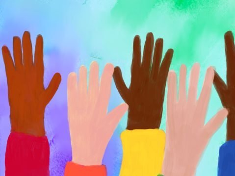 Bunte Zeichnung mit Händen