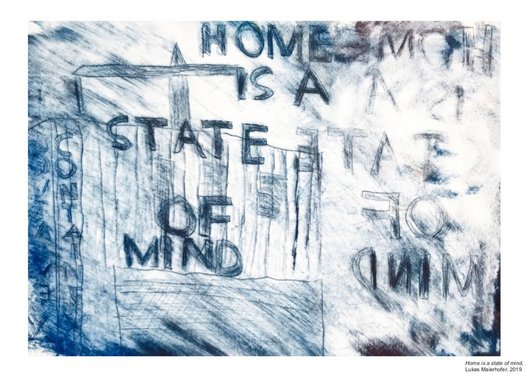 Bild, das u.a. Container und den Satz ''Home is a State of Mind'' zeigt  