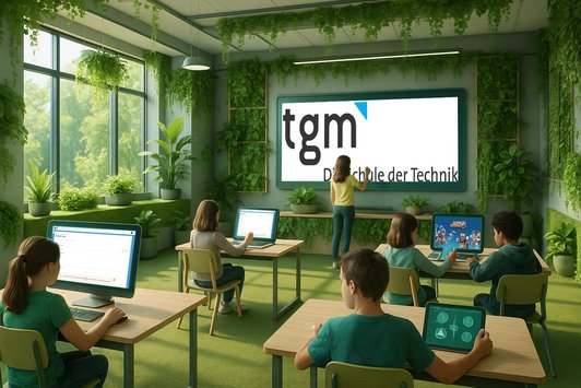 KI generiertes Bild eines modernen Klassenraums