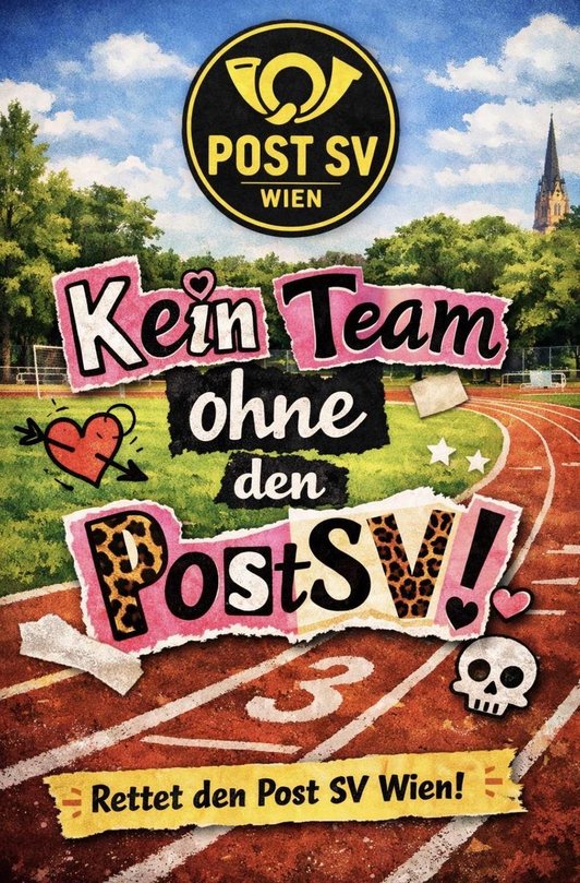 Plakat mit dem Foto einer Rennbahn und em schriftzug: Kein Team ohnde den Post SV.
