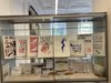 In einer Vitrine in der Schule sind selbstgefertigte Plakate sichtbar.