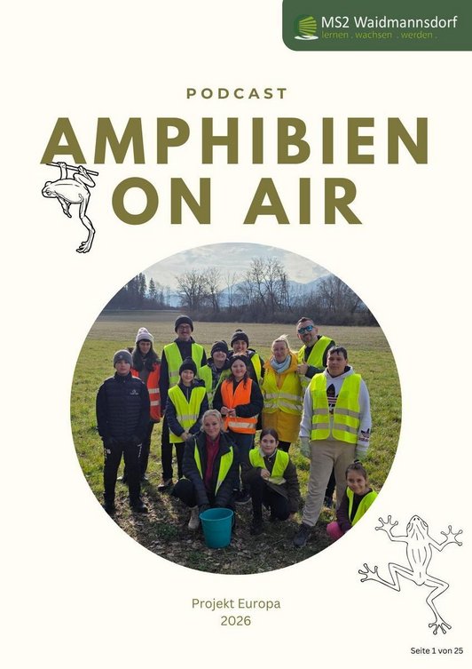 Deckblatt eines PDFs mit Foto von Schüler:innen mit Warnwesten auf einer Wiese.