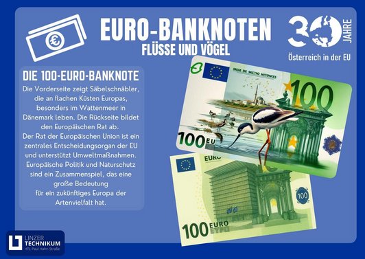 Banknoten-Plakat Flüsse und Vögel 100 Euro