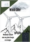 Plakat in grünweiss mit 2 gezeichneten Windrädern auf einem Berg. Schwarzer Schriftzug Windräder braucht man um Energie zu erzeugen