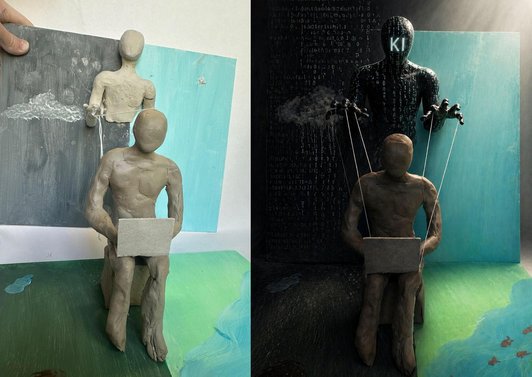 Foto einer Figur geformt aus Ton als Vorlage für ein KI-Bild als Marionette.