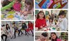 Collage mit Fotos von Schülerinnen und Schüler die Bilder malen