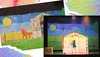 Foto von Kinderzeichnungen Gestaltung des Bühnenbildes von Pippi Langstrumpfs Villa Kunterbunt.