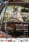 Plakat mit Foro von einem alten Auto Innanansicht Lenkrad Schriftzug weiss Viva amore